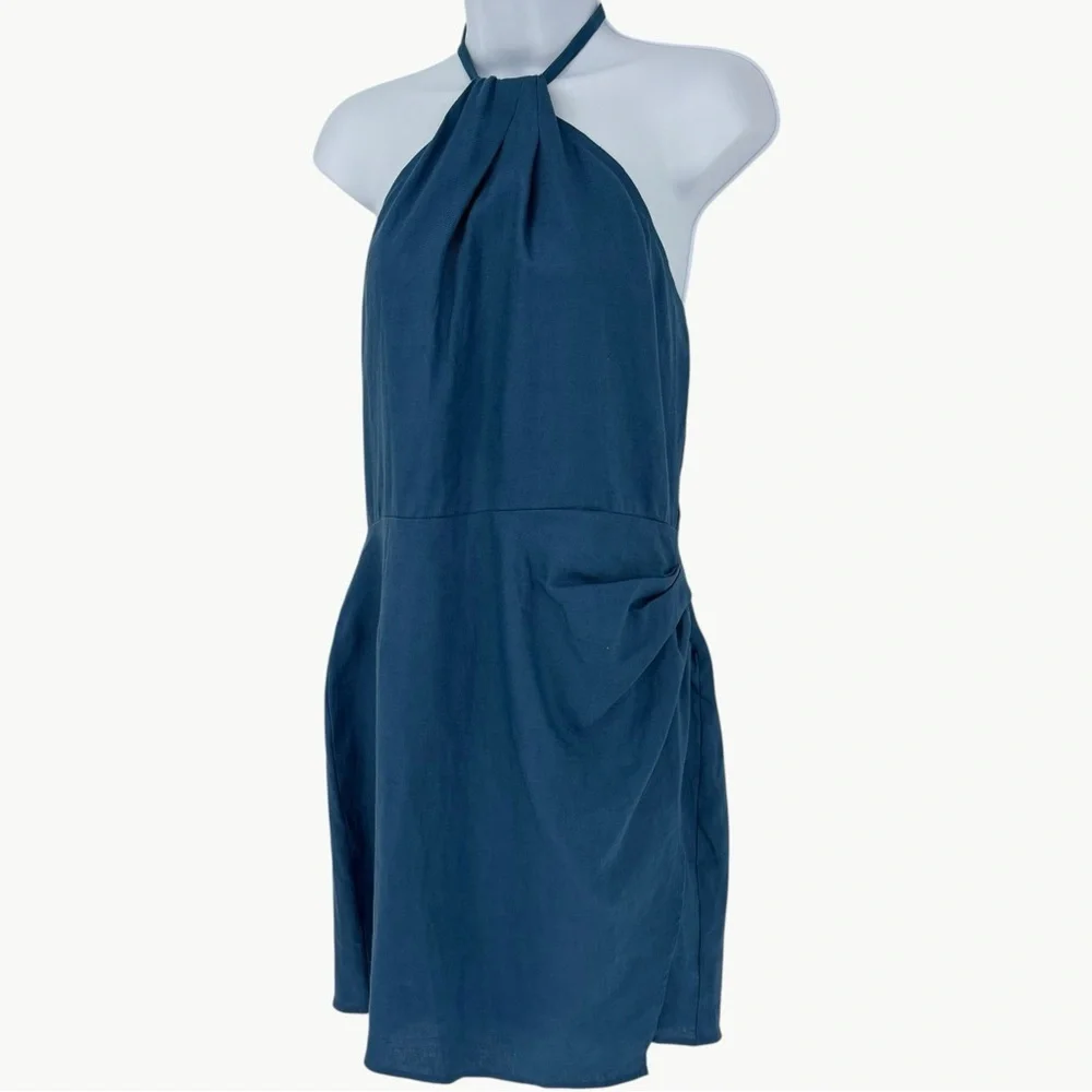 NWT Reformation Dory 100% Linen Halter Faux Wrap Mini Dress | Sz 10 | Blue - Picture 10 of 15